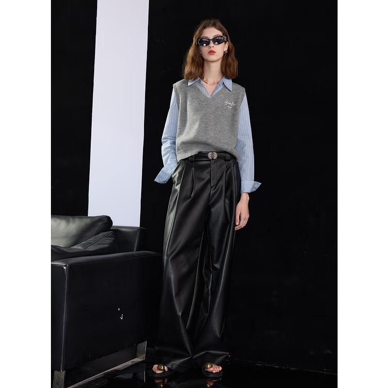 Sancai Women's Faux Two-Piece Knit Pullover Sweater