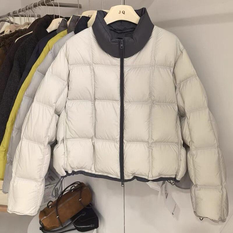 Pinghu down jacket women's short new thickened stand-up collar contrasting color small bread small versatile jacket