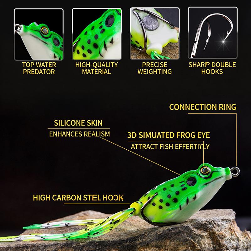 1Pcs Frog Bait Plastic Fishing Lure With Fishing Hooks Topwater Ray Frog Artificial 3D Eyes Fishing Tackle Accessory Fish Suppli