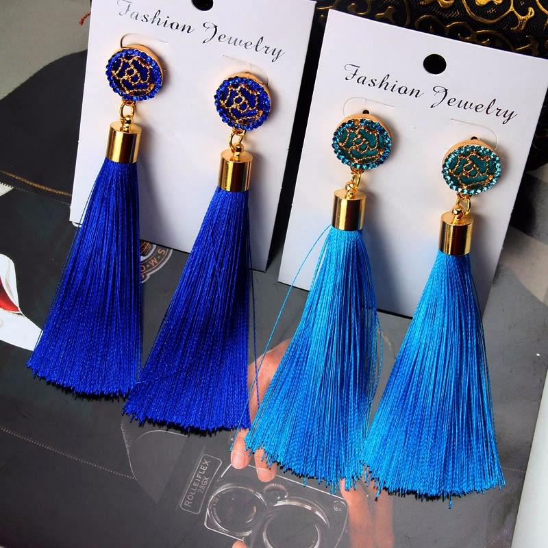 Women's Exaggerated Rose Petal Dangle Earrings - Boho Floral Statement Tassel Earrings