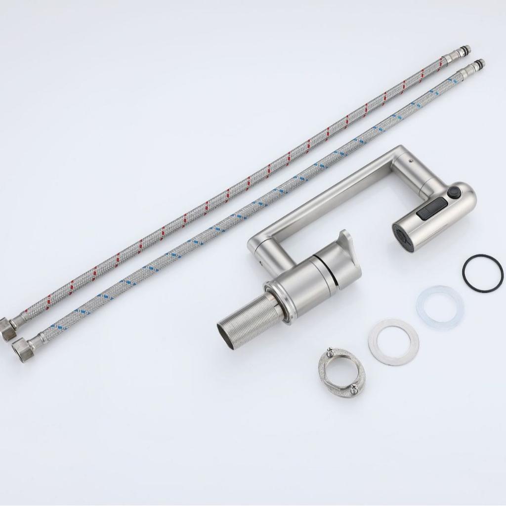 Nickel 304 Stainless Steel Bathroom Basin Faucet Deck Mounted Hot And Cold Mixer Water Bathroom Tap Washbasin Crane For Bathroom