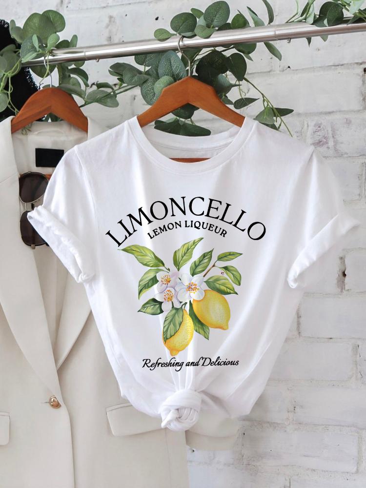 

Lemon Letter Print Tshirt Short Sleeve Crew Neck Casual Top For Summer Women Kawaii Streetwear Graphic Tees Vintage Fruit Shirt S