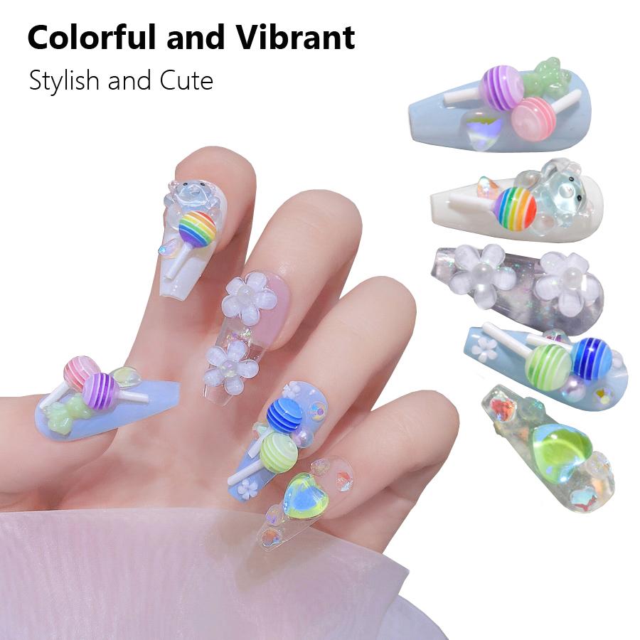 50Pcs Colorful 3D Lollipop Nail Art Accessories, Candy Themed Nail Decorations for Creative Manicures