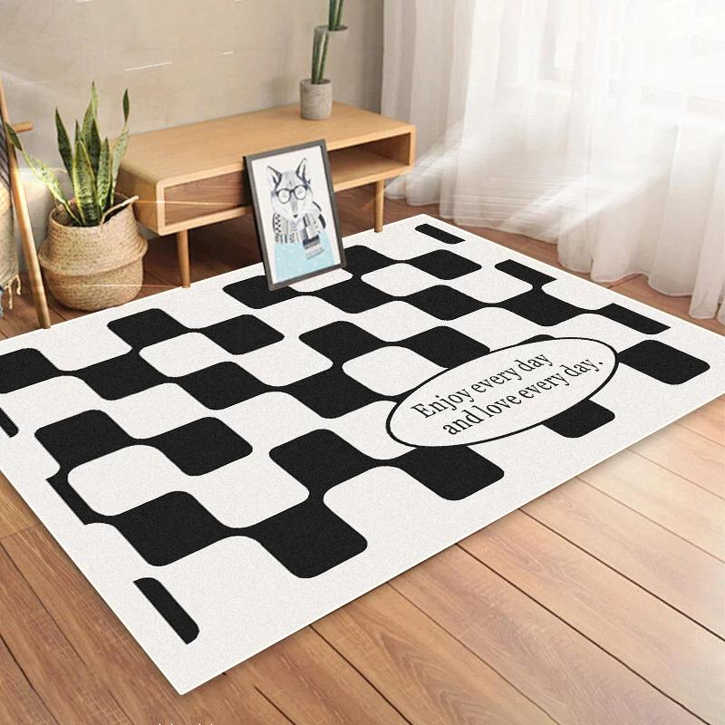 Cream Tone Geometric Area Rug – Modern Non-Slip Living Room Carpet, Washable Floor Mat for Bedroom Bedside Decor