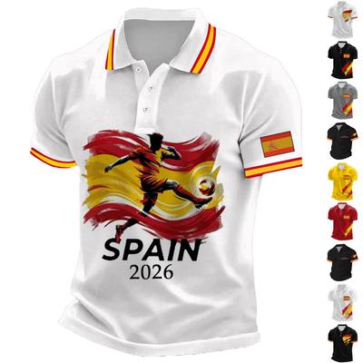 Klassisches Herren-Polohemd Fußballtrikot Spanisch Inspiriertes Design Fußballbekleidung Kurzarm Knopfleiste Oberteil für Sport und Freizeit