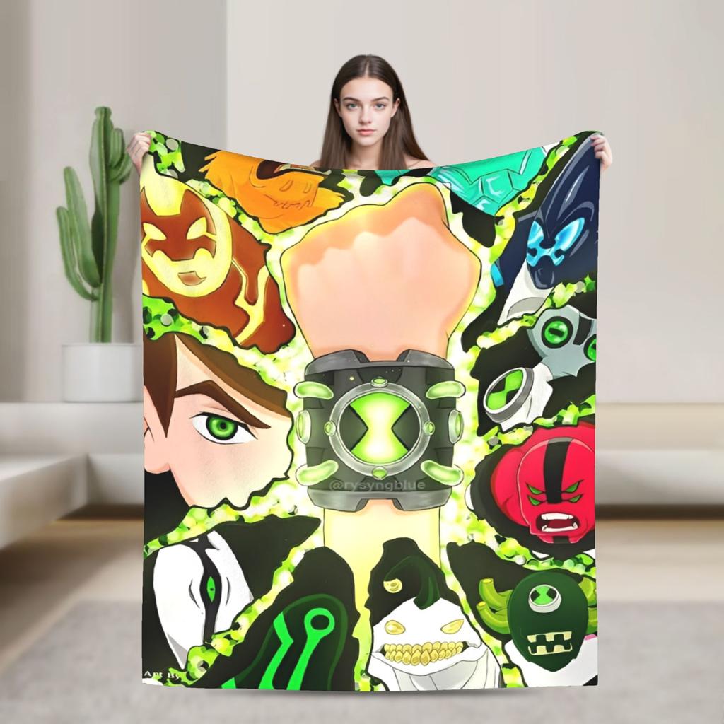 Ben 10 Omnitrix Unleashed Flannel Blankets  Warm Soft Bedding Throws for Couch Bed Picnic Aesthetic Bedspread Sofa Bed Cover
