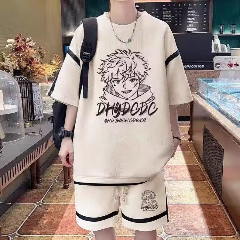 

Мультяшный летний спортивный костюм для мальчиков больших размеров - вафельные шорты и футболка с коротким рукавом, двухпредметный 3XL хаки