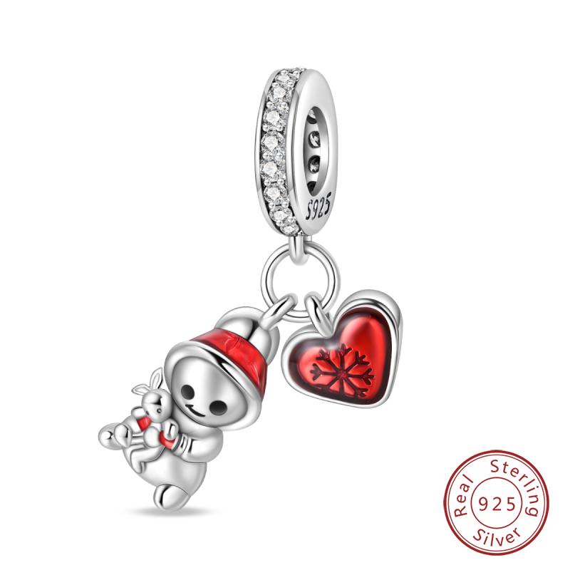 New Winter Charms Bead Copper Snowflake Snowman Penguin Deer Dangle Fit Bangle Bracelet Necklace Diy Jewelry