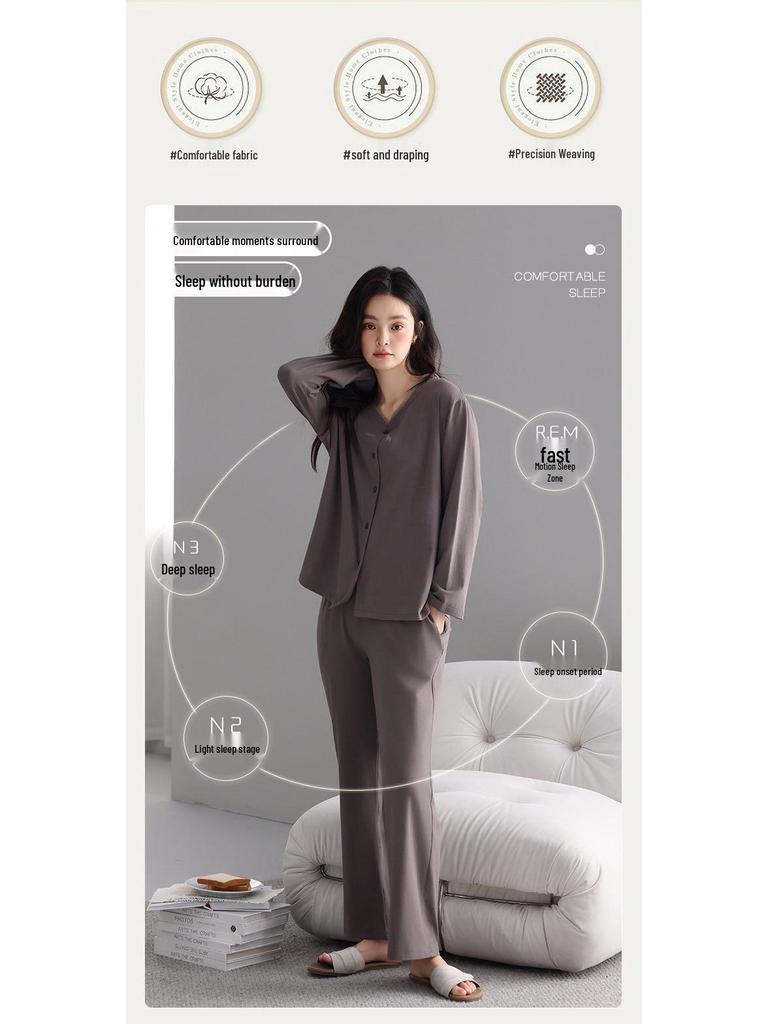 Women's Mid-Season Stretch Cotton Pajama Set - Long Sleeve Top & Pants