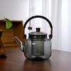Smoke Grey Knitted Handle Glass Teapot with Wooden Lid & Hammered Pattern - Kung Fu Tea Set with Separator