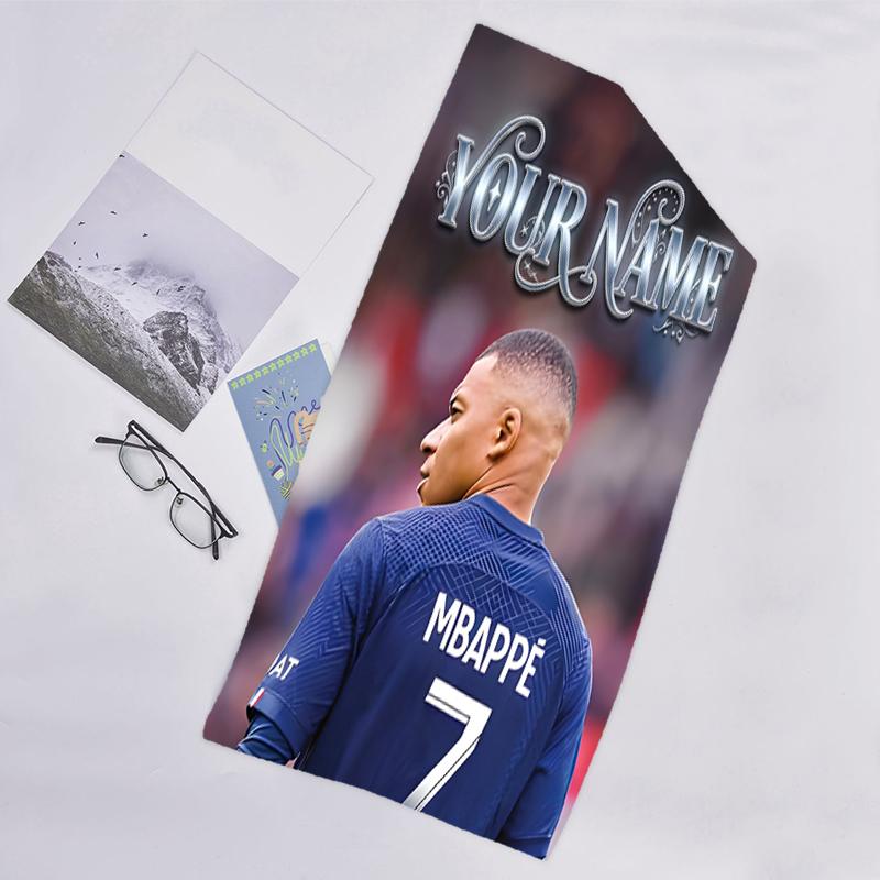 1pc M-Mbappe Beach Towel with Custom Name, Beach and Seaside Swimming Pool Equipment, Fashion Pattern, Rectangular, Travel Essential