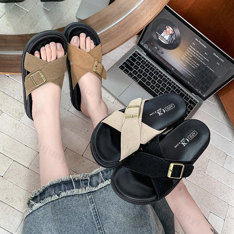 Fashion Women Slippers Summer Open Toe Platform Casual Slippers Buckle Flat Slippers Retro Comfort Non Slip Fashion Outdoor Beach Shoes