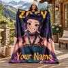 Kpop Demon Hunters Custom Name Flannel Blanket Personalized Soft Warm Plush Throw Blanket Customized Gift for Family Friends