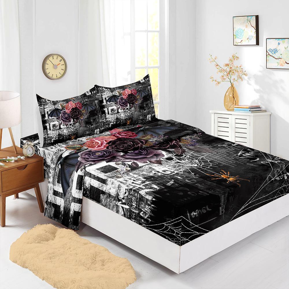 Four-Piece Mattress Digital Printing Mattress Protective Cover Bedding Skull Kit