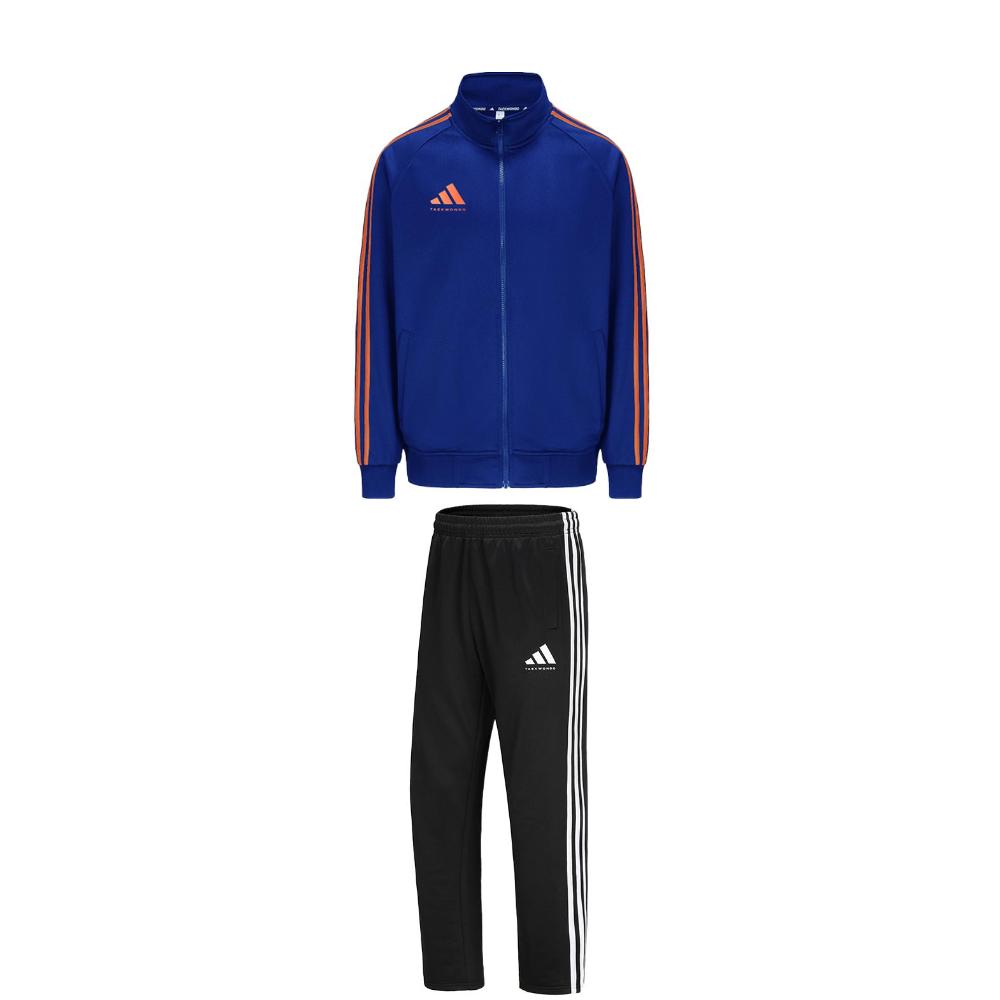 Adidas Taekwondo Stand Collar Zip Long Sleeve Jacket Comfortable Simple Striped Pants Casual Sports Suit Unisex Sportswear TR30JT-BUOG+TR30PT-BW