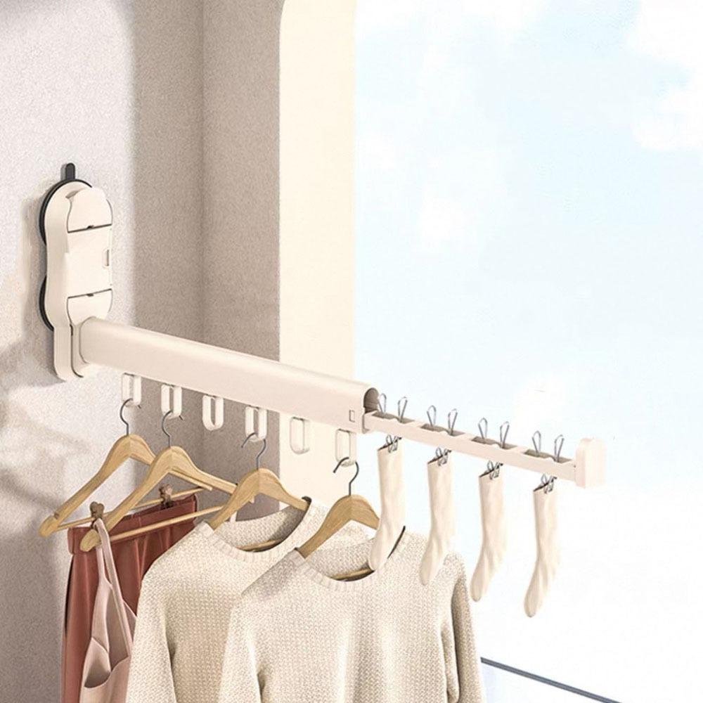 

Wall Mounted Telescopic Clothes Drying Rod Large Capacity Clothes Drying Rack Towels Beige Style A