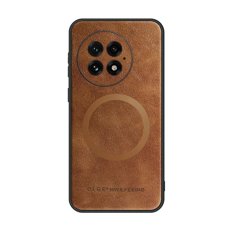 For OnePlus 11 12  13 Fine Hole PU Cow Pattern Leather Magnetic Ring Soft Edge Anti-drop Anti-fingerprint Phone Case