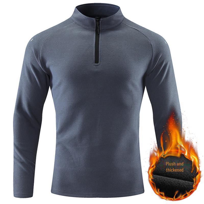 

Мужская футболка с длинным рукавом, дышащая, эластичная, с полумолнией и бархатом, идеально подходит для осенних и зимних видов спорта на открытом воздухе и повседневной носки M