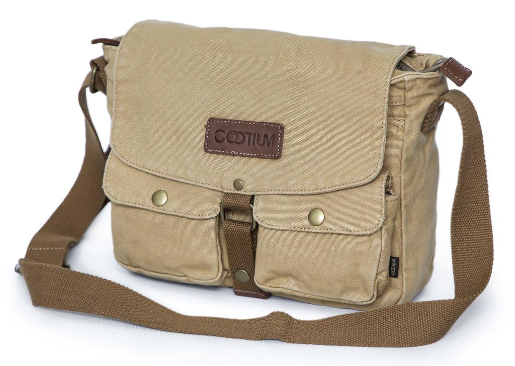 Gootium LM30624AMG Cotton Canvas Shoulder Bag Messenger Bag Unisex Khaki