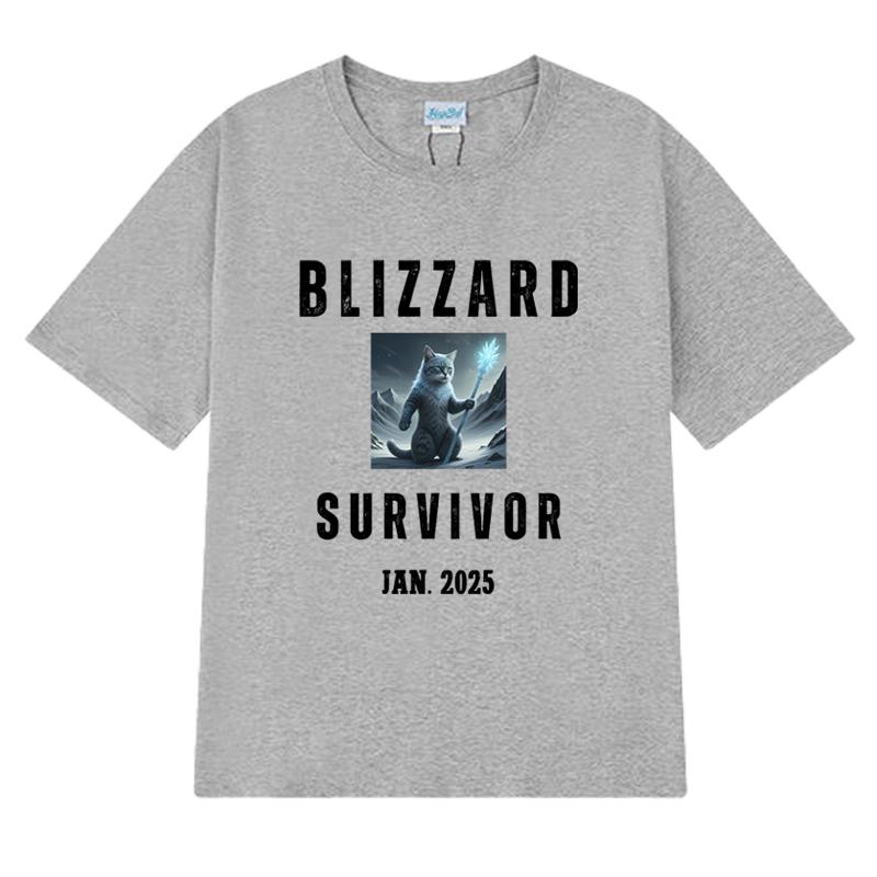 Winter Cat Blizzard Survivor Magic Wizard Cat T Shirt Unisex Women Funny Summer Short Sleeve Tshirts Unisex 100 Cotton Clothing