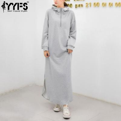 Damenmode Frühling Herbst Einfarbig Druck Langarm Mit Kapuze Lose Taille Freizeitkleider