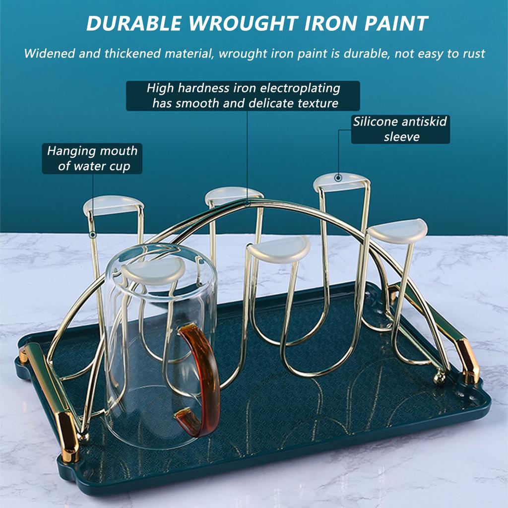 Inverted Glass Mug Hanging Rack With Drain Tray For Home Kitchen Countertop