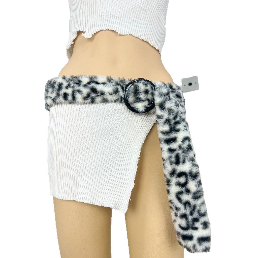 Leopard Print Plush Waist Chain Christmas Subculture Sweet Chain Winter Warm Plush Girl