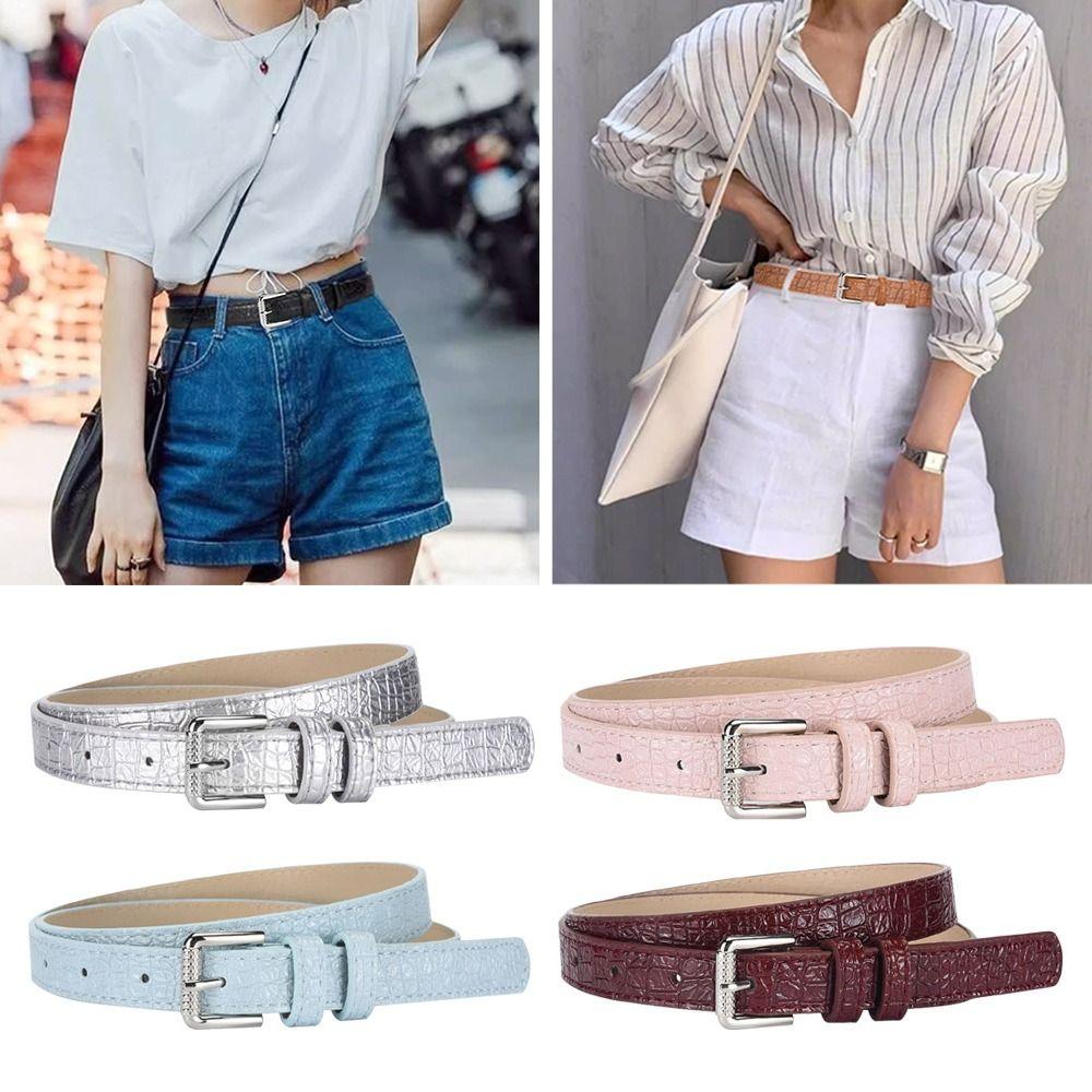 PU Leather Women's Belt Crocodile Pattern Leather Belt Vintage Waistband Belts  Jeans