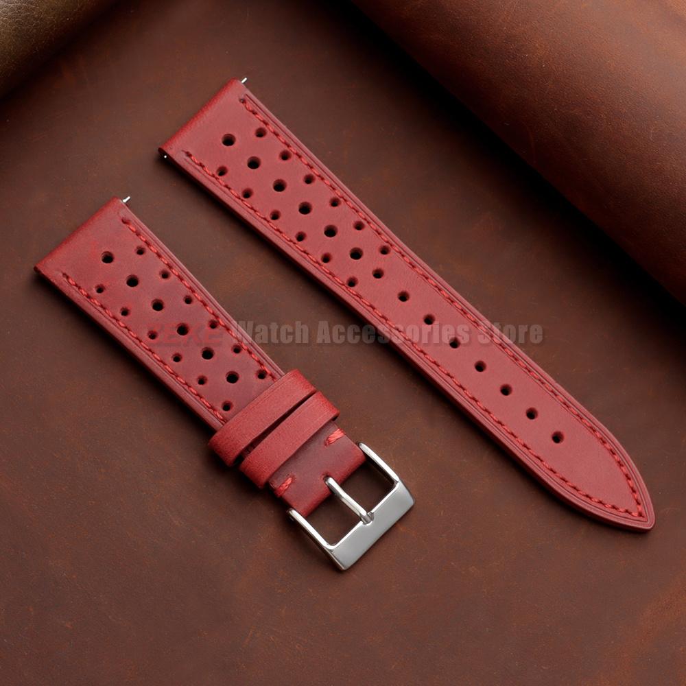 18mm 20mm 22mm Vintage Racing Leather Watchbands 19mm 21mm 24mm Handmade Brown Quick Release Strap Breathable Porous Watch Strap