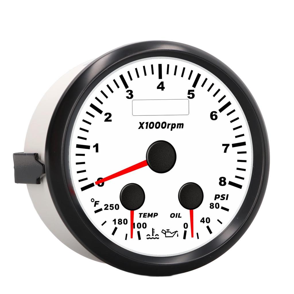 85mm 3.35in Multifunction Tachometer Gauge 8000RPM Water Temp Oil Pressure Gauge with Red Backlight for Yacht RV