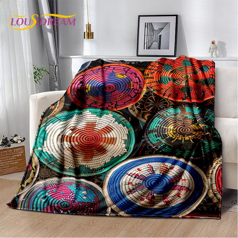 Cestas de Arte Tejido de Flores Coloridas 3D Etiopía, Manta Suave de Felpa Mandala, Manta de Franela para Sala de Estar, Dormitorio, Cama, Sofá