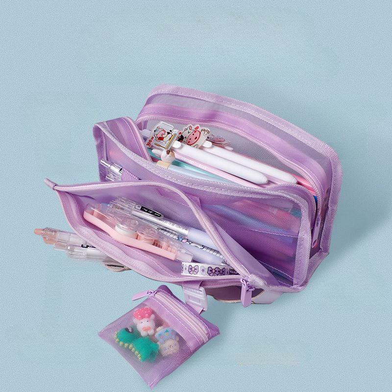 Girl Heart Mesh Pen Bag High Aesthetic Stationery Bag for Elementary School Students Large Capacity Storage Stationery Box with Multiple Layers
