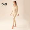 2 Pcs/Set Women Thermal Clothing Set Great Elasticity Long Sleeve Crew Neck Slim Fit Soft Warm High Waist Solid Color Top Pants Set Lady Winter