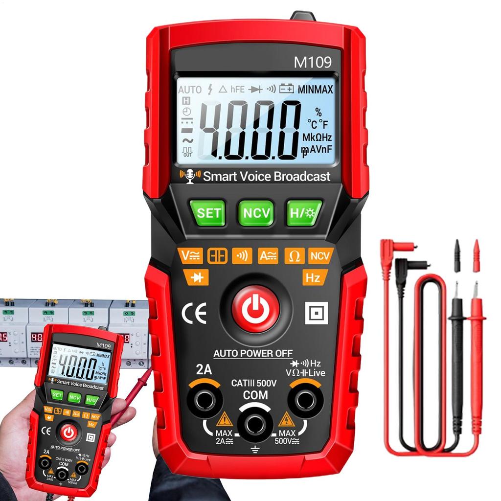 Multimeter Tester 4000-count Voltage Current Meter Electronic Measuring Tool with Auto Voice Broadcast for Electricians
