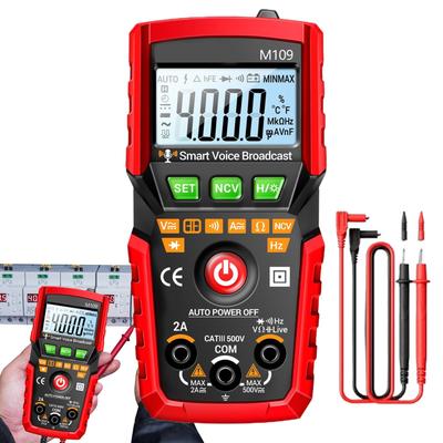 Multimeter Tester 4000-count Voltage Current Meter Electronic Measuring Tool with Auto Voice Broadcast for Electricians