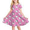 Sanrio New Summer Girls Dress Fashion Cartoon Cute Cinnamoroll &Hello Kitty 3D Printing Dress Kid Short Sleeve Princess Clothing