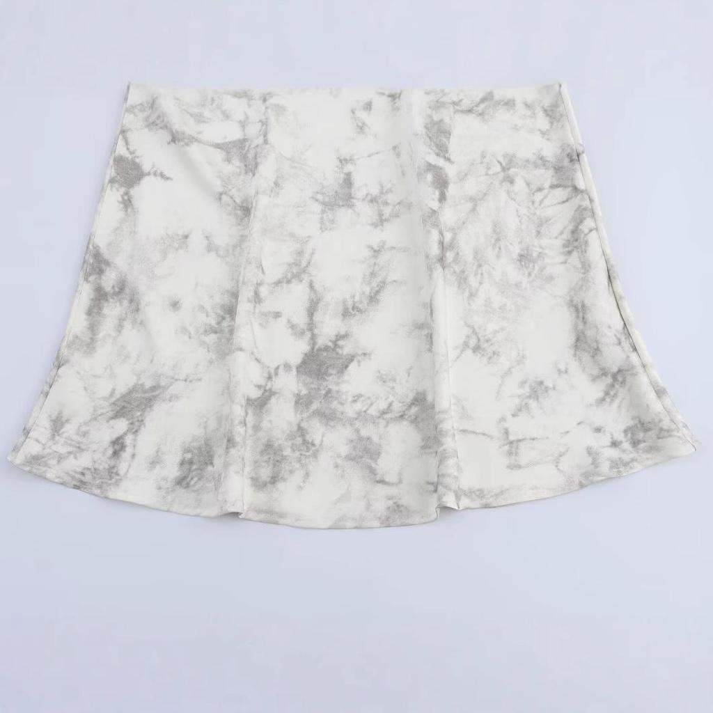 2025 Spring Women's European & American Ink Wash Satin Midi Skirt