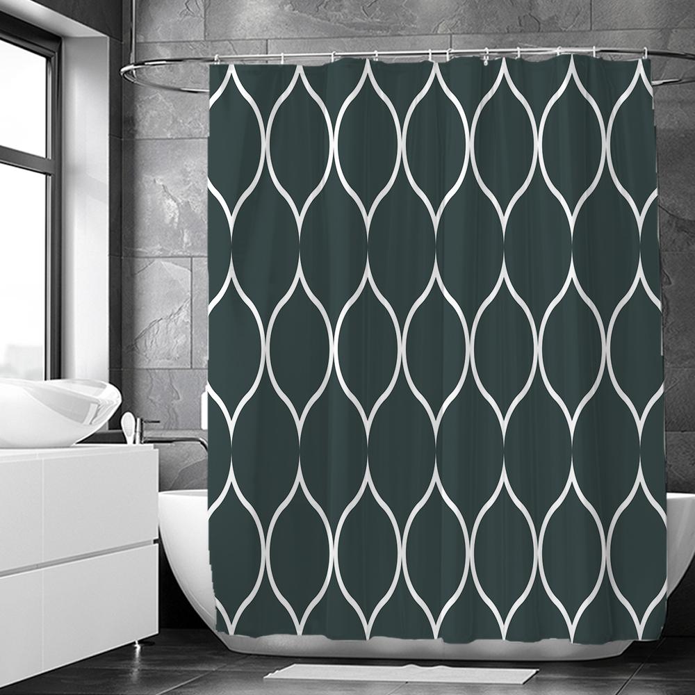 Black And White Geometric Pattern Shower Curtains Waterproof Fabric Bathroom Curtain With Hooks 180X180Cm Toilet Bath Screen
