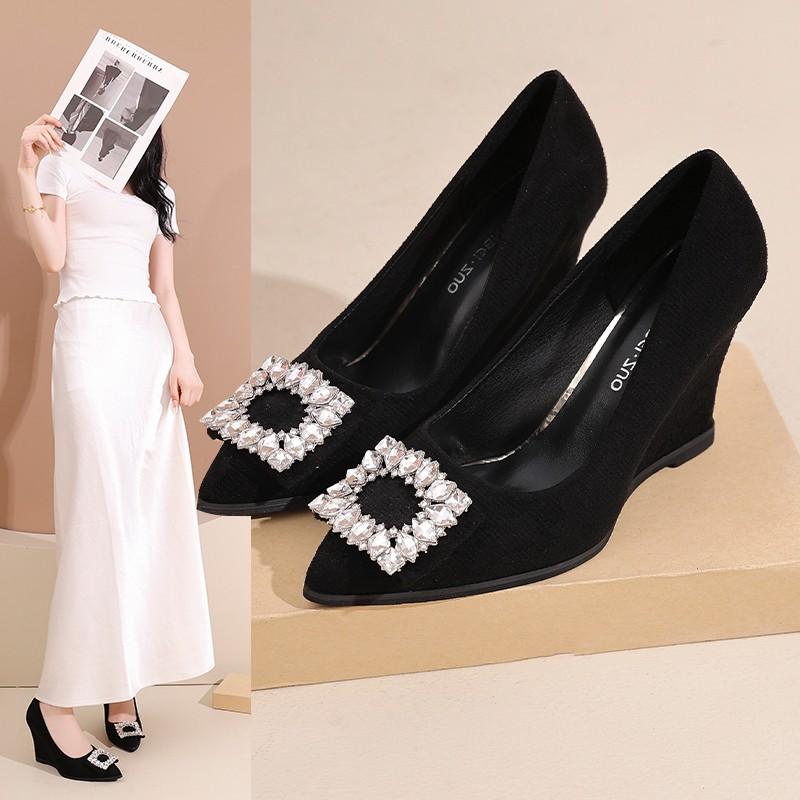 Móda Mělký Klínek Jednoduché Podzimní Nové Špičaté Prsty Kamínky Čtvercová Spona Nazouvací Noha Protiskluzový Podpatek Nízké Svršky Boty