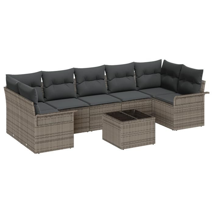 VidaXL Ensemble de canapé de jardin de 8 pièces avec coussins Gris Poly Rattan 3345279