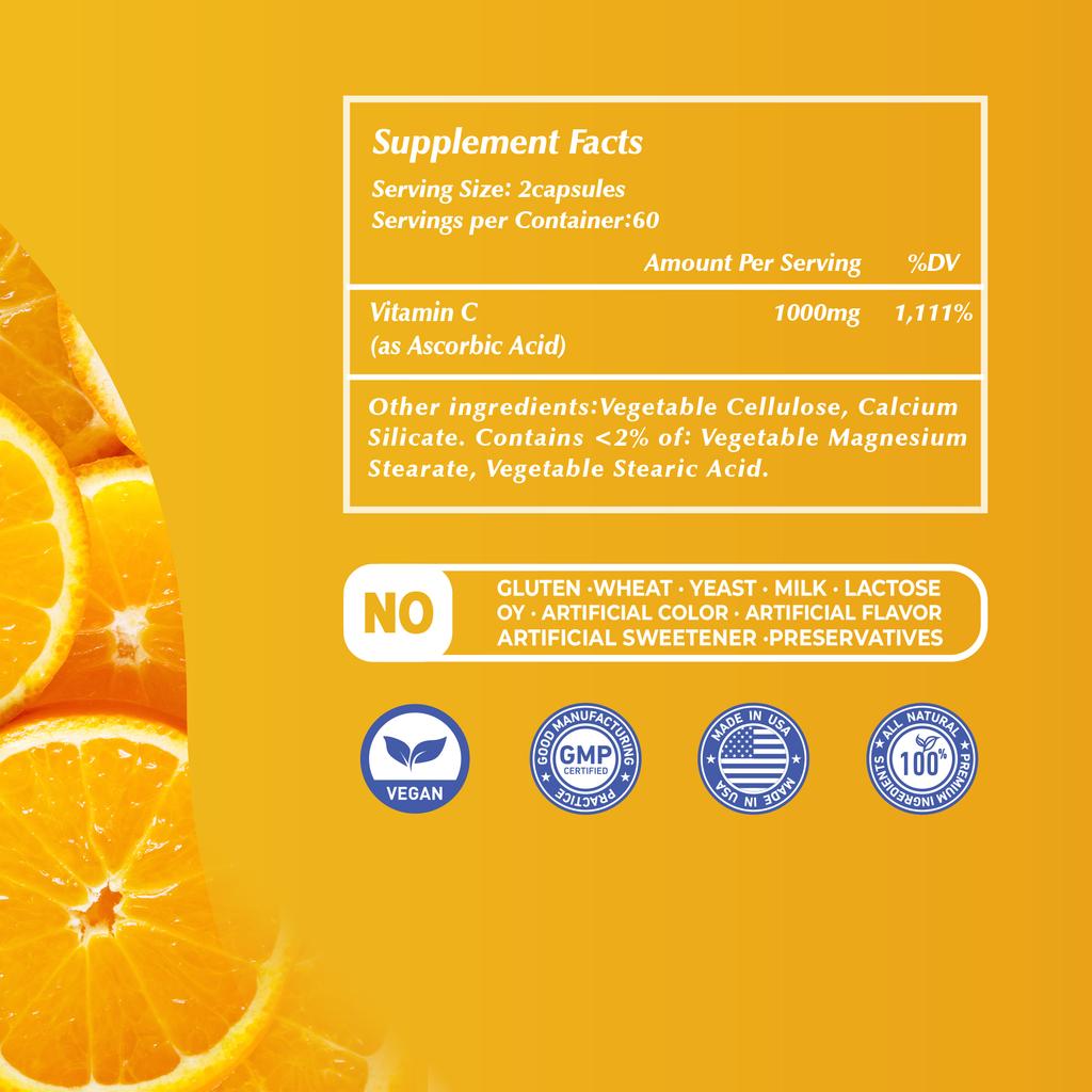 Vitamin C Kapseln 1000mg 120 Stück — Immununterstützung, Antioxidative Unterstützung, Tägliches Wohlbefinden