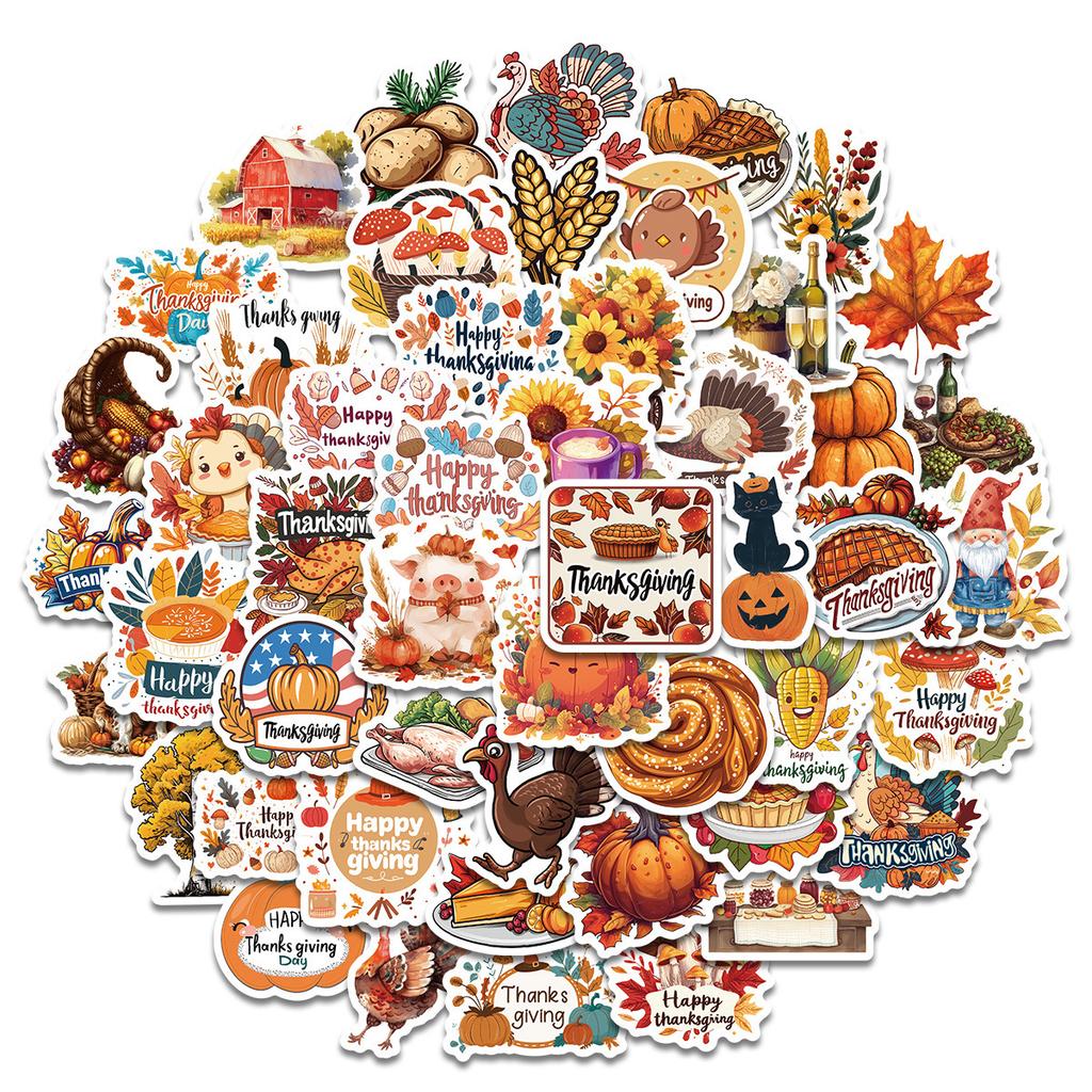50 Wheat Ears Thanksgiving Stickers Autumn Harvest Festival Celebration Thanks Giving Decorative Doodle Stickers