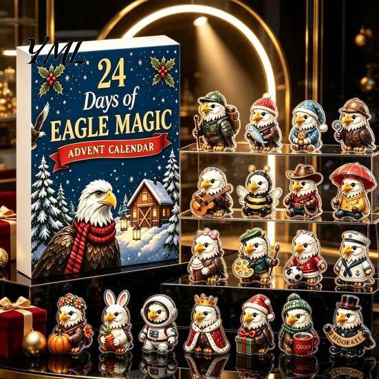 Çocuk Bayram Sürprizi Kapalı Kutu Kartal Geri Sayım Takvimi, Mini Geri Sayım Aktivite Seti ile 24 Adet Akrilik 2D Süs Seti Çizgi Film Figürleri, Noel Ağacı