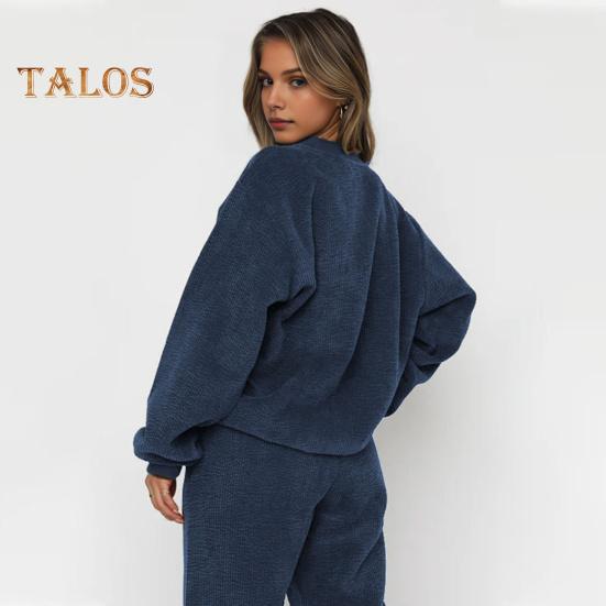 2 Pcs/Set Women Top Pants Set Long Sleeve Elastic Cuff Sweatshirt Pure Color Stretchy High Waist Ankle-banded Trousers Sport Fitness Tracksuit