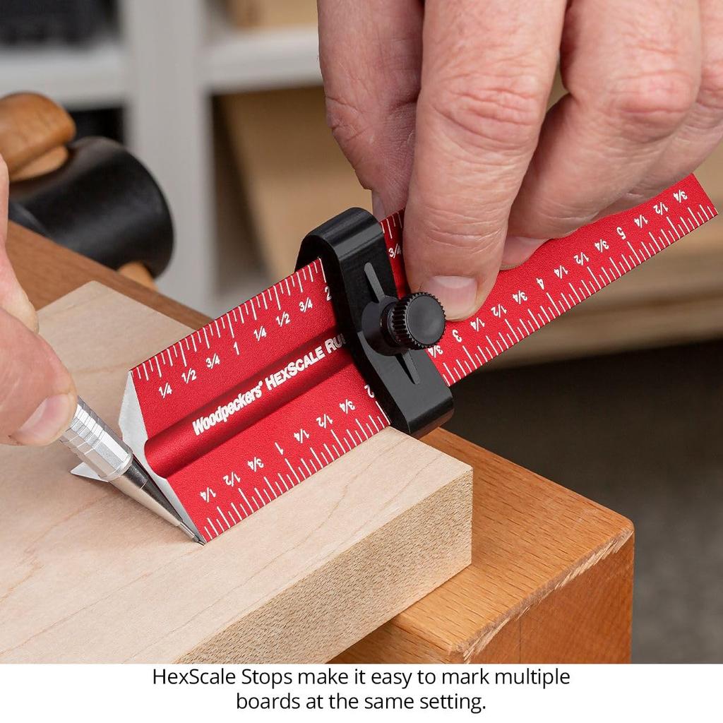 Woodpeckers Hexscale 600MM Woodworking Ruler with Centering R2L L2R Architect Style Rule, 24" / 6-in-1 Stops, Inch, Metric, Scale, & Measurements,