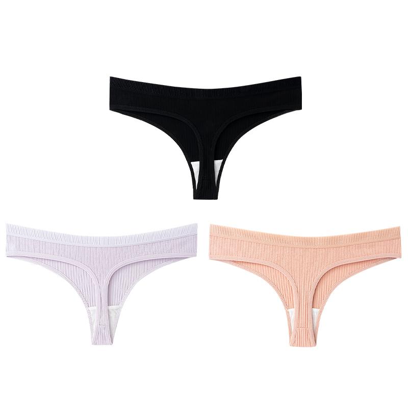 3 bucăți chiloți din bumbac cu dungi verticale pentru femei, tanga simplă confortabilă, lot de lenjerie sexy pentru femei