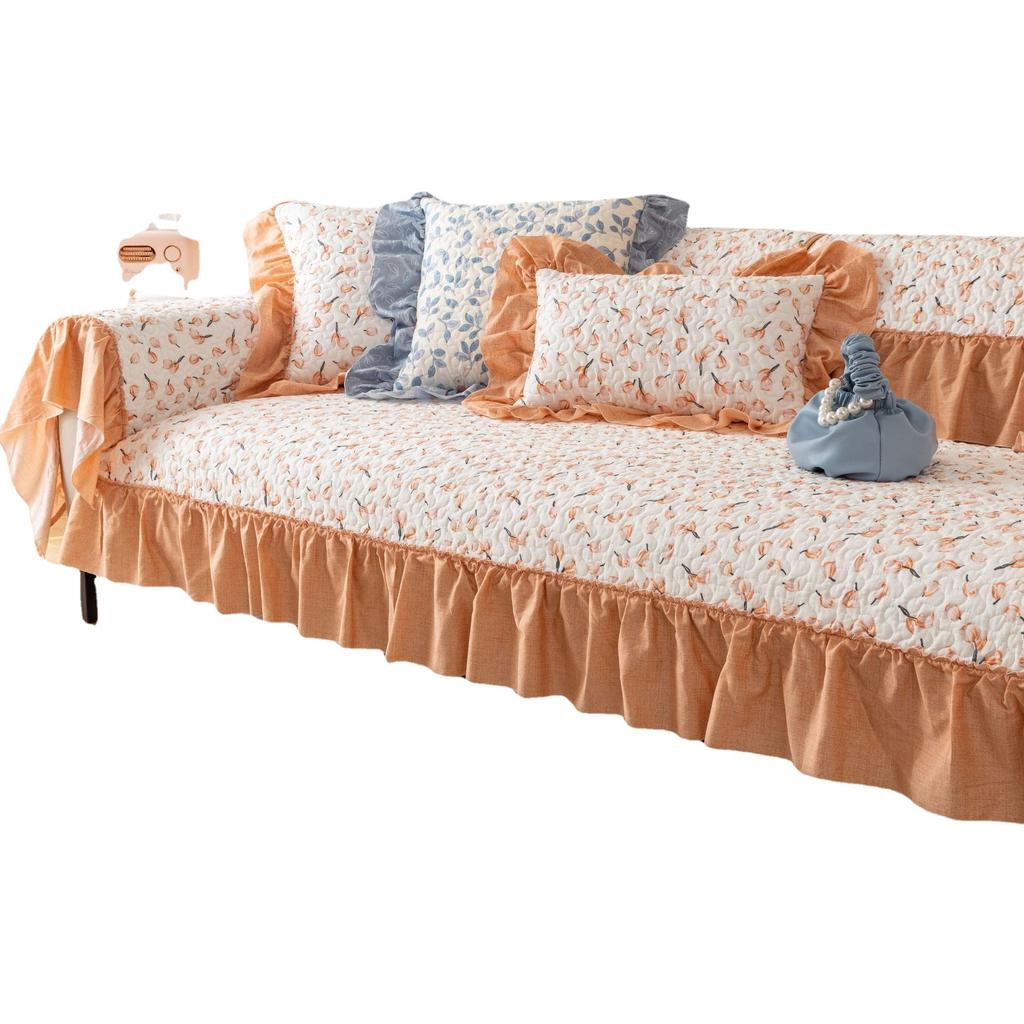 Washed Cotton Printed Sofa Cushion for All Seasons Korean Style Skirt Fresh Small Flower Non-slip Sofa Cushion Towel