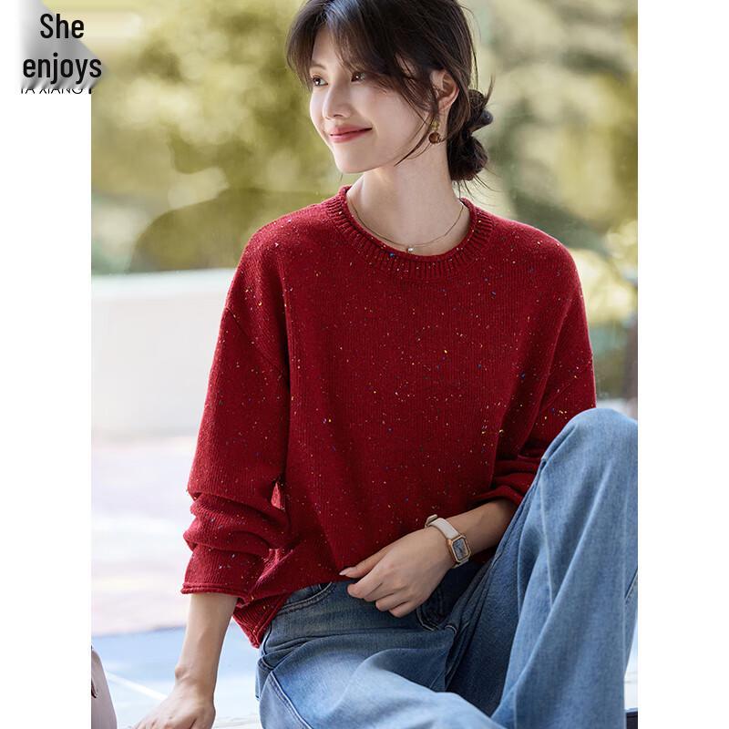 

Women s Celebration Red Knit Top with Color Dots L