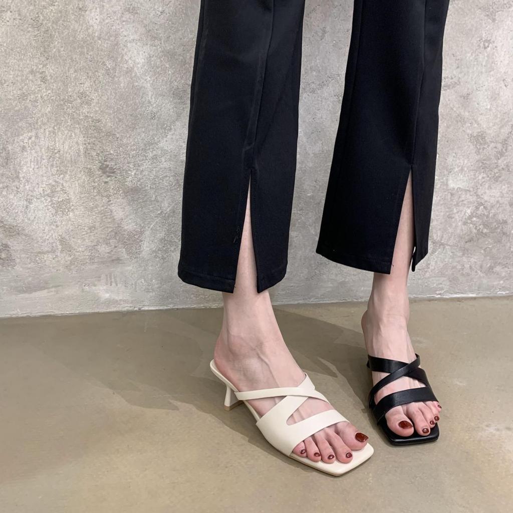 Heart-shaped Crystal Sugar Pink Sandals 2025 Summer New French Celebrity Square Head Open-toed Stiletto Strap High Heels