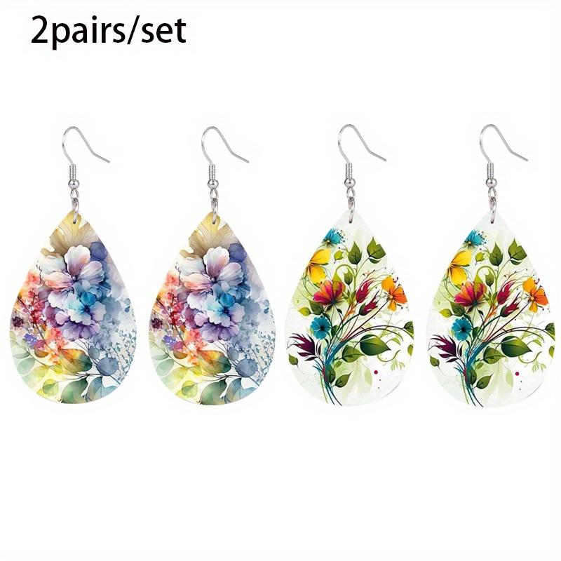 

Красочные Серьги из ПУ кожи с узорами из цветов, веток и листьев для женщин, элегантные и очаровательные, ювелирные украшения, подходящие для фестивалей, банкетов разноцветный